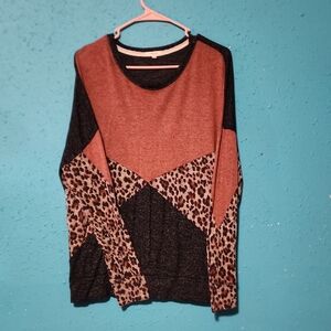 Maurices Black and Brown Leopard Long Sleeve Top